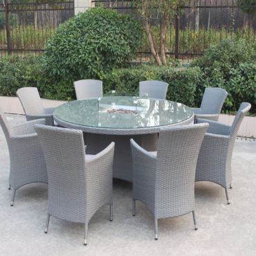 Cordoba round 8-pers dining set w/ firepit